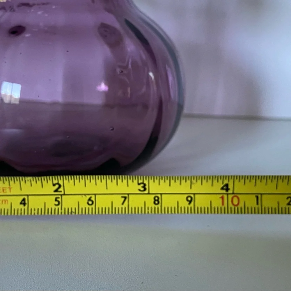 Purple Amethyst Glass Vase Hand Blown Ruffled Top Round Ribbed Bottom Vintage